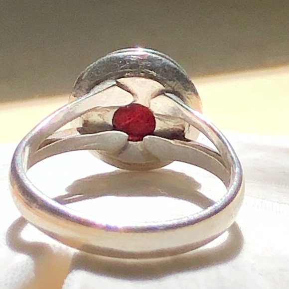 Deep Red Natural Garnet Crystal 6.75” Sterling 925 Ring - Picture 5 of 9